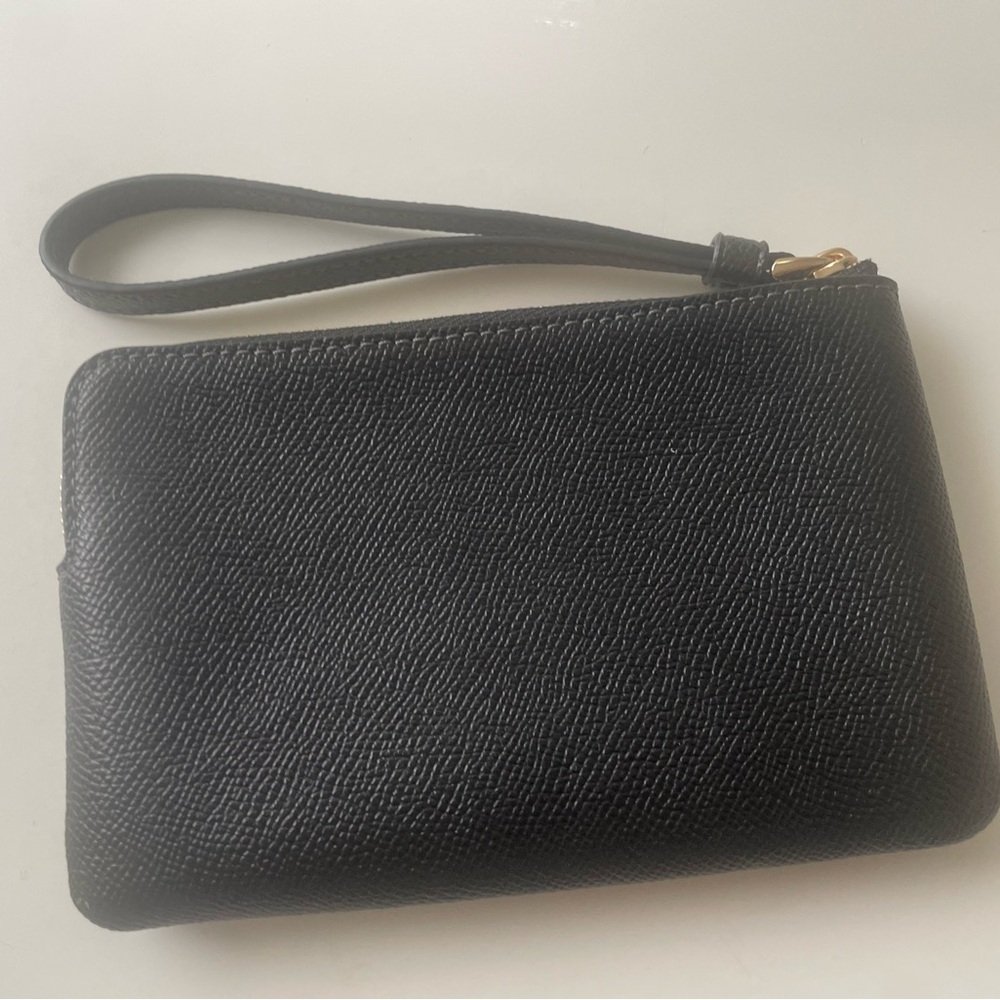 Coach Black Leather Zip Wristlet with Gold Logo - Picture 6 of 6